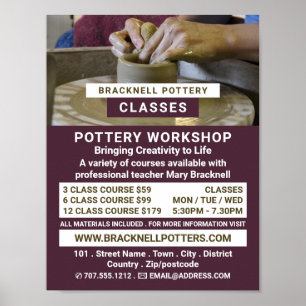 Poster Roue de potter, classes de poterie, Potters Advert