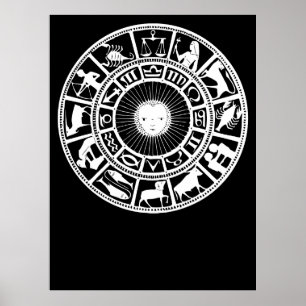 Poster Roue du zodiaque avec le soleil et les symboles d'