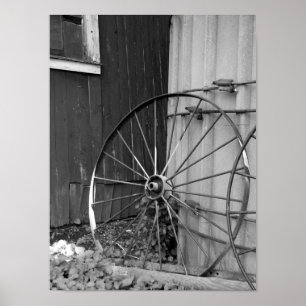 Poster Roue en Wagon noir et blanc et Silo