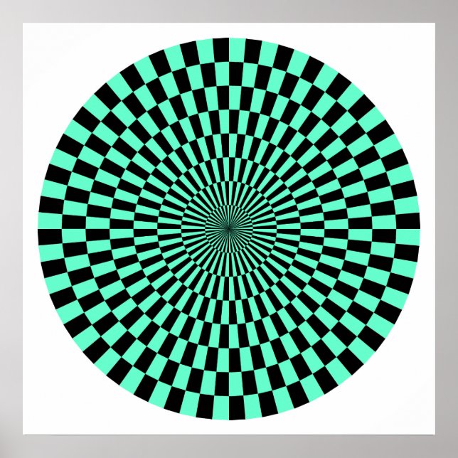 Poster Roue Op Art - Turquoise et Noir (Devant)