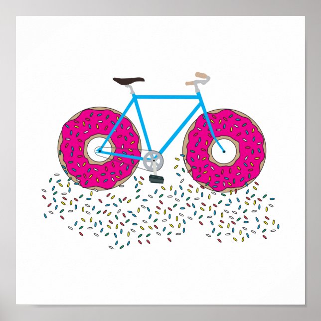 Poster Roues de beignes vernissées roses à bicyclette ave (Devant)