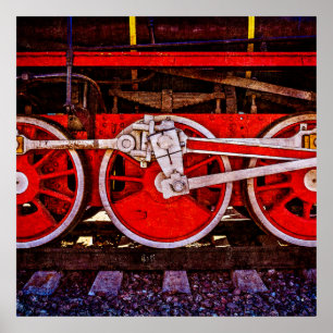 Poster Roues de train à vapeur vintage