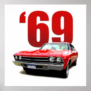Poster Rouge 1969 Chevelle coupé vue frontale.