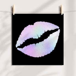 Poster Rouge à lèvres pastel iridescent baiser sur fond n