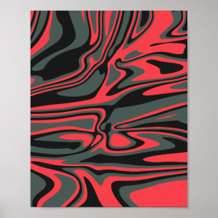 Poster Rouge Abstrait, noir et vert foncé
