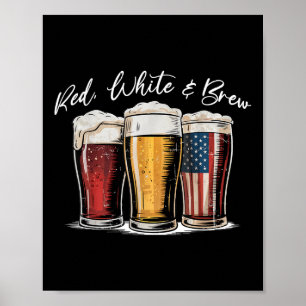 Poster Rouge Blanc & Beer Patriotic Drapeau Usa 4 Jui