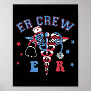 Poster Rouge Blanc &amp; Blue Er Crew Funny Nurse Urgence