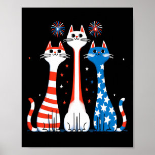 Poster Rouge Blanc Bleu Chats Usa Drapeau Feu 4 juillet