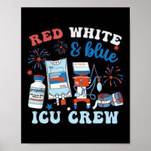 Poster Rouge Blanc Bleu Icu Équipage Indépendant 4 juille