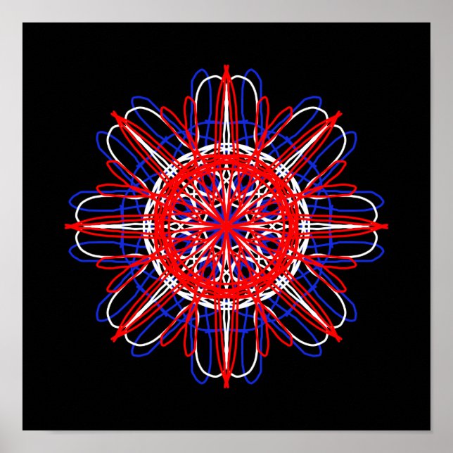 Poster Rouge Blanc Bleu Noir Art Abstrait Kaleidoscope (Devant)