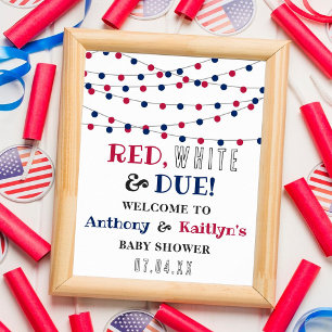 Poster Rouge, Blanc & Due ! Accueil 4 juillet Baby shower
