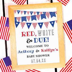 Poster Rouge, Blanc & Due ! Accueil 4 juillet Baby shower