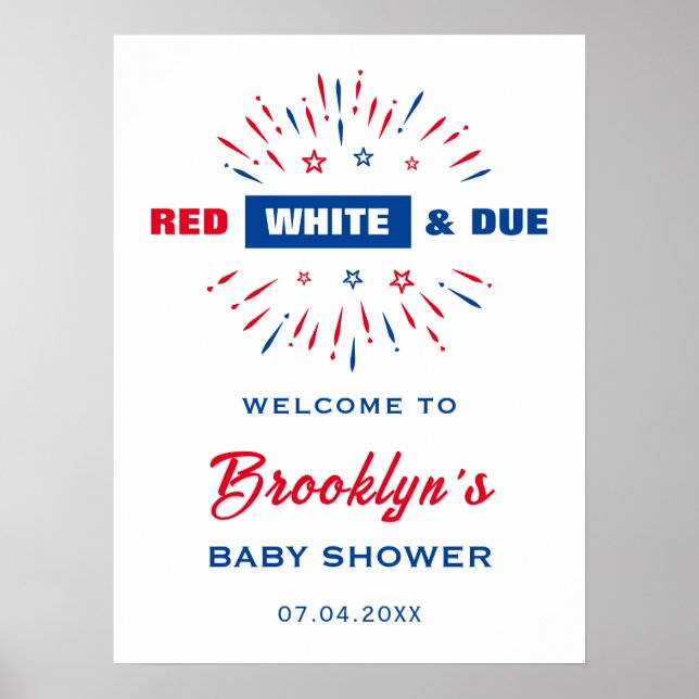 Poster Rouge Blanc Et 4 juillet Accueil Baby shower (Devant)