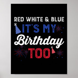 Poster Rouge Blanc et bleu C'est mon anniversaire aux fil