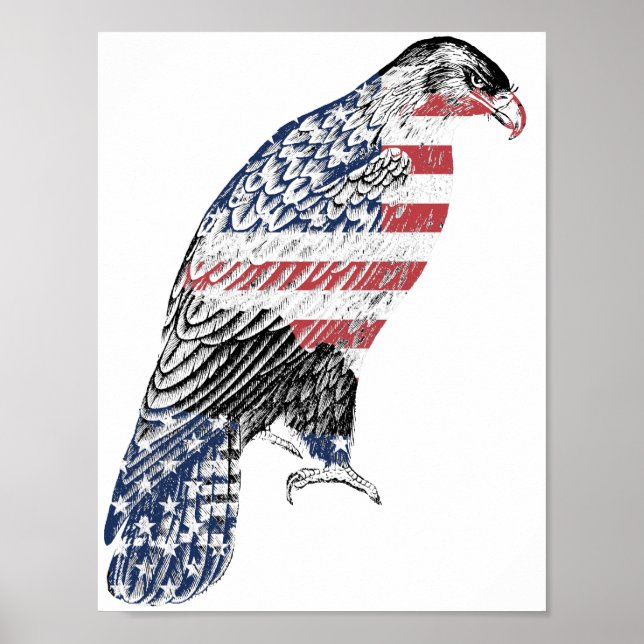 Poster Rouge Blanc Et Bleu USA Patriotique Eagle Art (Devant)