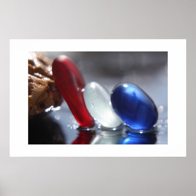 Poster Rouge blanc et bleu verre de la mer (Devant)