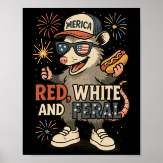 Poster Rouge Blanc Et Feu D'artifice Sauvage Opossum 4 Ju