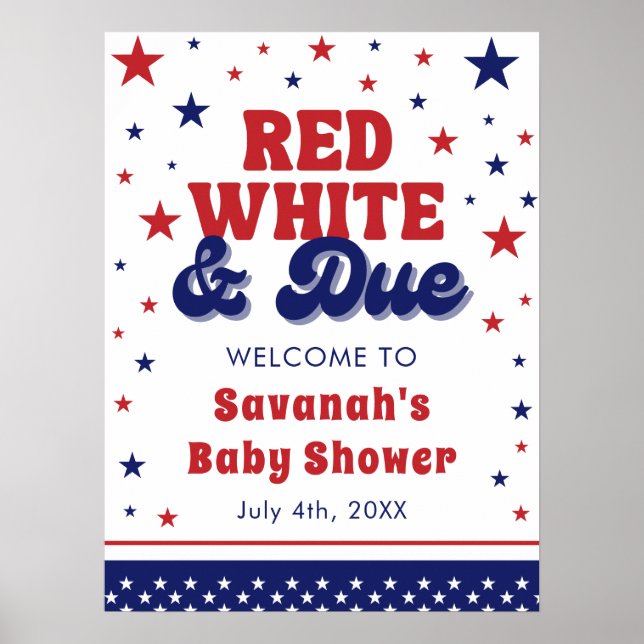 Poster Rouge, blanc et plein 4 juillet Baby shower patrio (Devant)