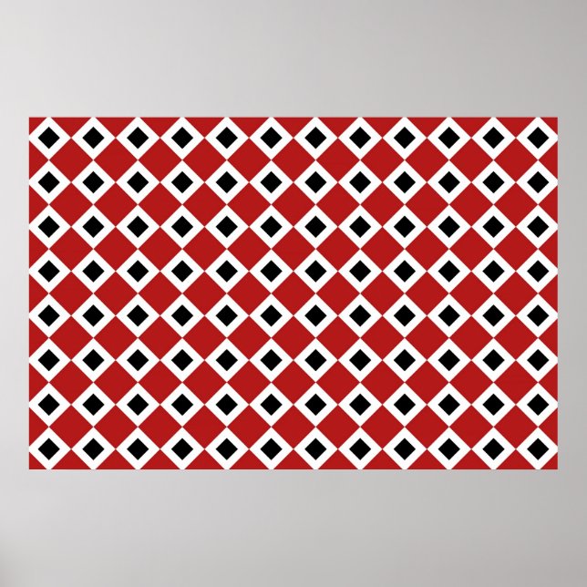 Poster Rouge, Blanc, Motif Diamant Noir (Devant)