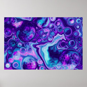 Poster Rouge, Bleu, Bokeh Rose Marbre Fluid Art