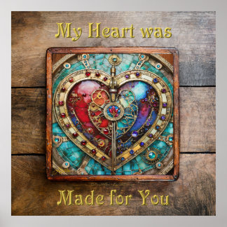 Poster Rouge & Bleu Vitrail Heart Steampunk Series