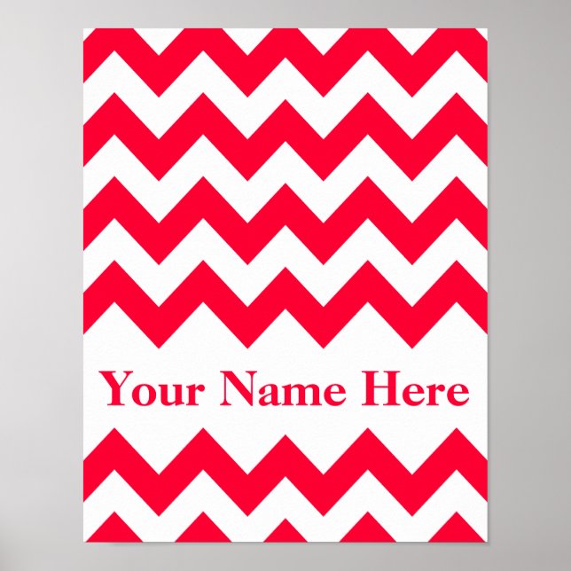 Poster Rouge Bold Chevron avec monogramme (Devant)