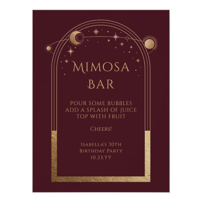 Poster Rouge céleste Mimosa Bar Sun Moon Stars (Devant)