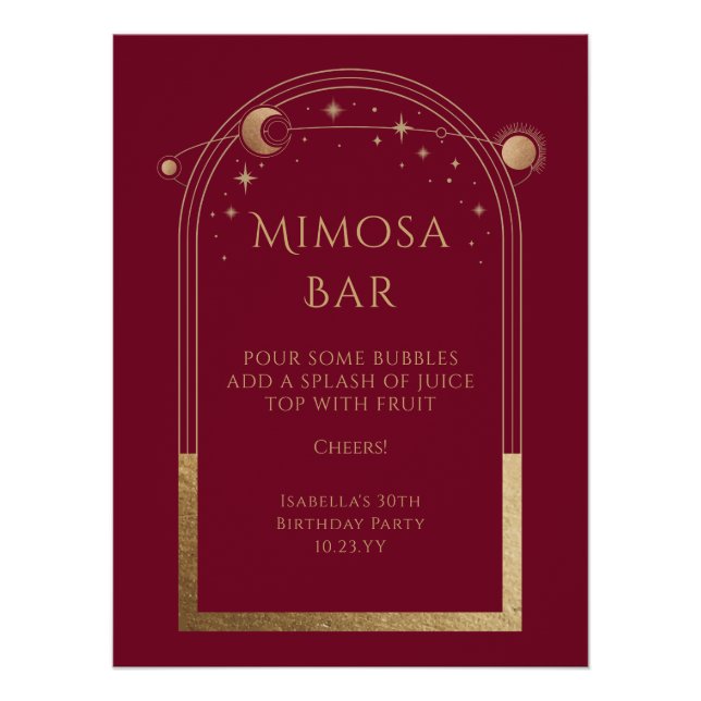 Poster Rouge céleste Mimosa Bar Sun Moon Stars (Devant)