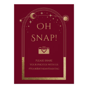 Poster Rouge céleste Or Soleil Lune Étoiles Oh Snap