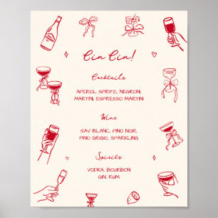 Poster Rouge C'est l'Amour Bridal Shower Cin Cin Bar