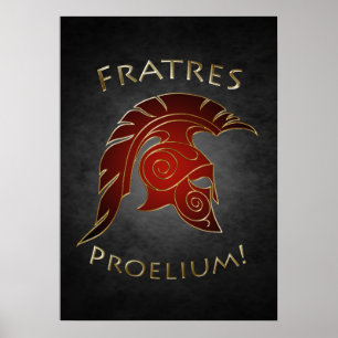 Poster rouge du guerrier grec de bataille spartiat