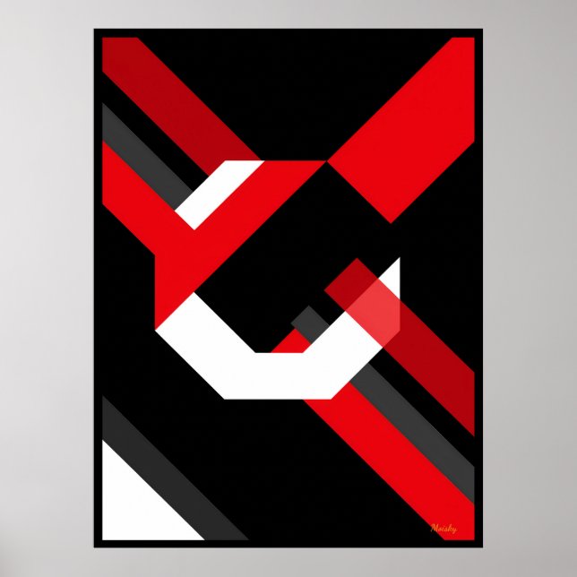 Poster Rouge et blanc Hexagon Bauhaus Conception minimali (Devant)