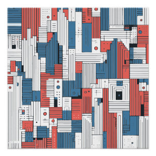 Poster Rouge et Bleu Abstrait Design Décoration murale