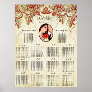 Poster Rouge et Or Votre Photo Plan de Table de Mariage