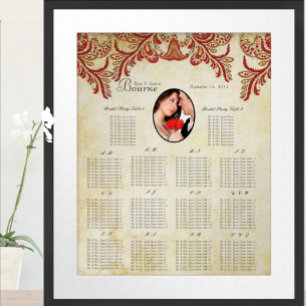 Poster Rouge et Or Votre Photo Plan de Table de Mariage
