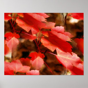 Poster Rouge Feuilles d'automne Peinture à l'huile Nature