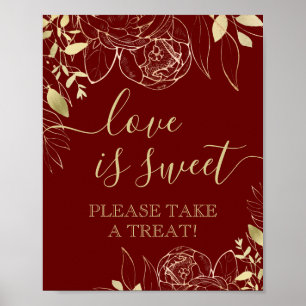 Poster Rouge foncé & Or Moderne Floral Sweet Favoriser Ta