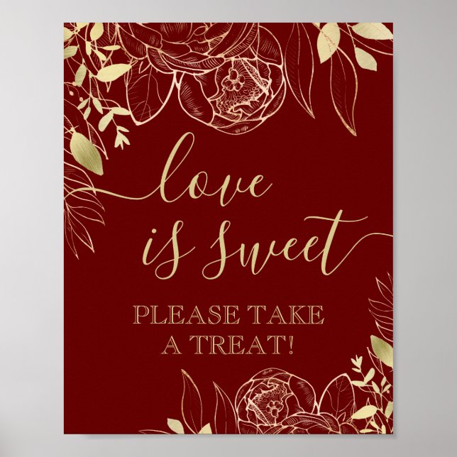 Poster Rouge foncé & Or Moderne Floral Sweet Favoriser Ta (Devant)