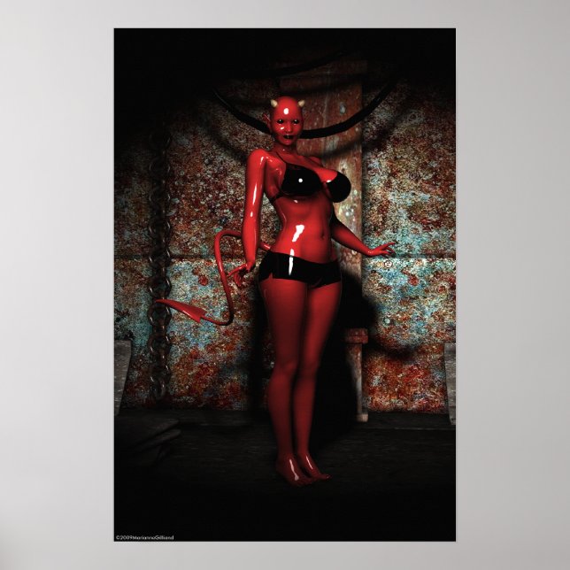 Poster rouge Hot Devil Woman Pin-Up (Devant)