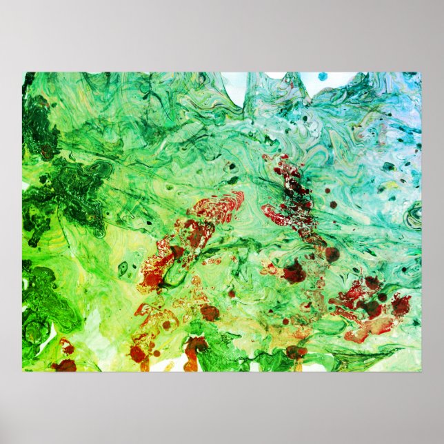 Poster Rouge Jaune Bleu Vert moderne Art Abstrait tendanc (Devant)