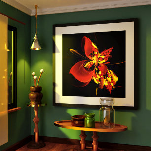 Poster Rouge Jaune Floral Moderne Résumé Modèle Art #10