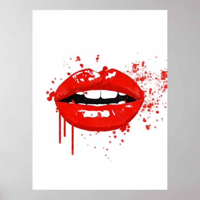 Poster Rouge lèvres mode glamour illustration moderne (Devant)