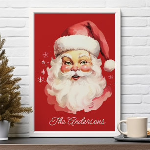 Poster Rouge Noël de la famille du Père Noël Rétro Vintag