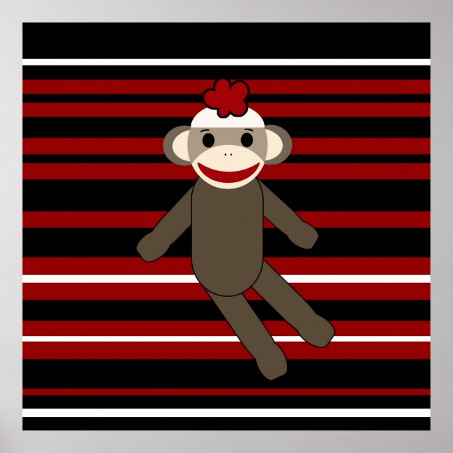 Poster Rouge Noir Blanc Striped Sock Singe Fille Assis (Devant)