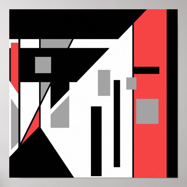 Poster Rouge Noir Gris Charbon Blanc Design géométrique (Devant)