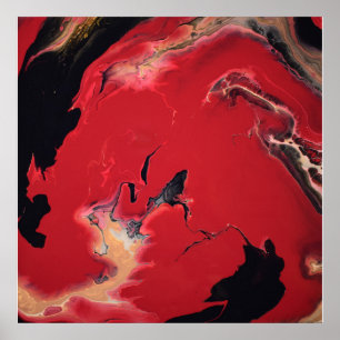 Poster Rouge Noir Or Fluide Marbre Acrylique Art Abstrait