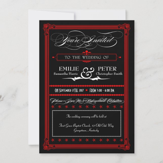 Poster rouge & noir Style Mariage Invitations (Devant)