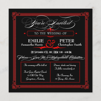 Poster rouge & noir Style Mariage Invitations