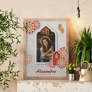 Poster Rouge Orange Fleur Jaune Nuit Arabe Quinceañera