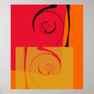 Poster Rouge Orange Jaune Noir Retro Peinture Abstraite